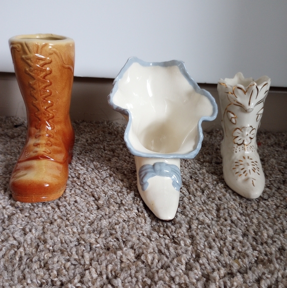 Set of 3 Vintage Shoe/Boot Vases Vintage 60s 70s Flower Vase Cottagecore - Picture 1 of 10
